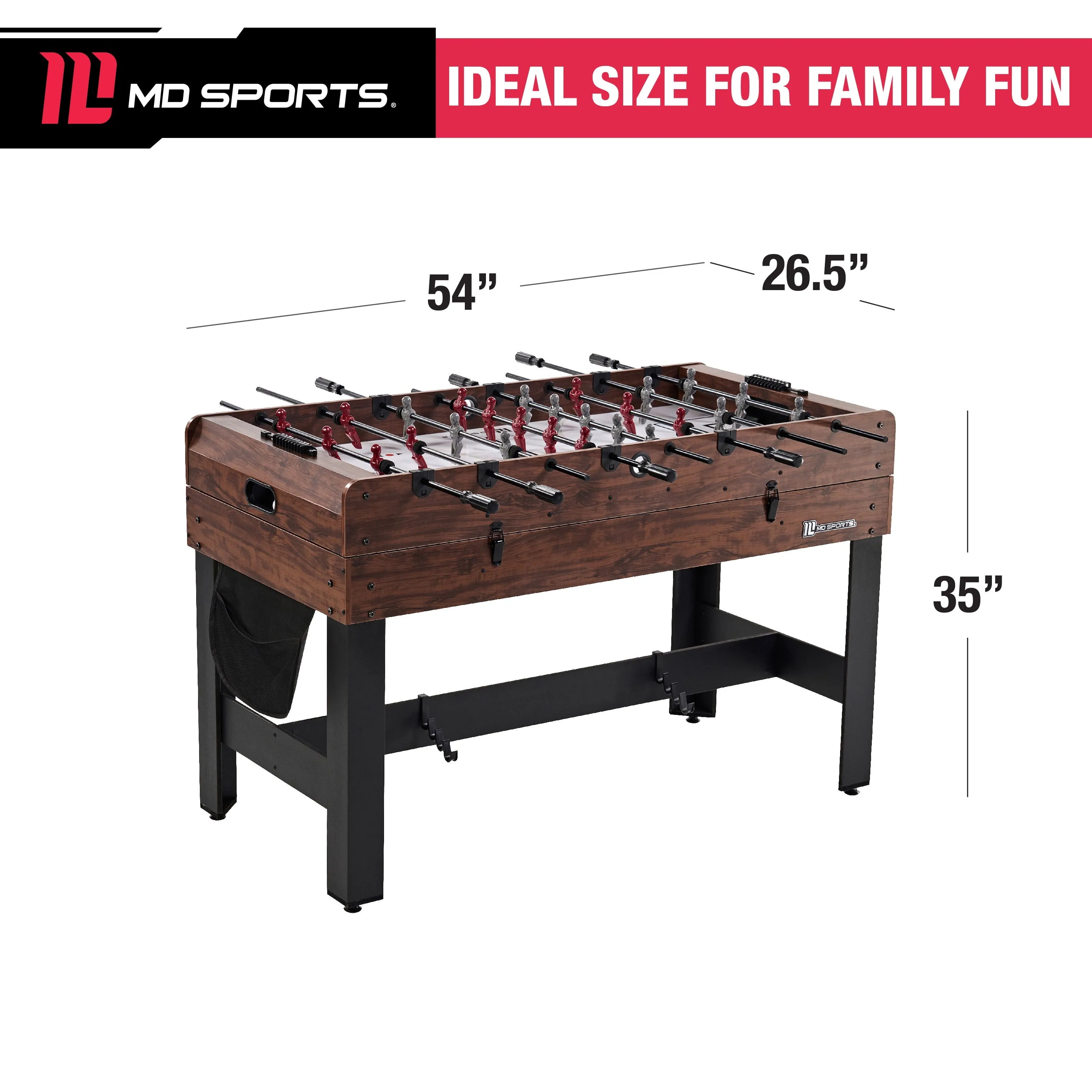 54" 4-in-1 Multi Game, Pool Table, Table Tennis Pong Table, Air Hockey, Foosball, by MD Sports