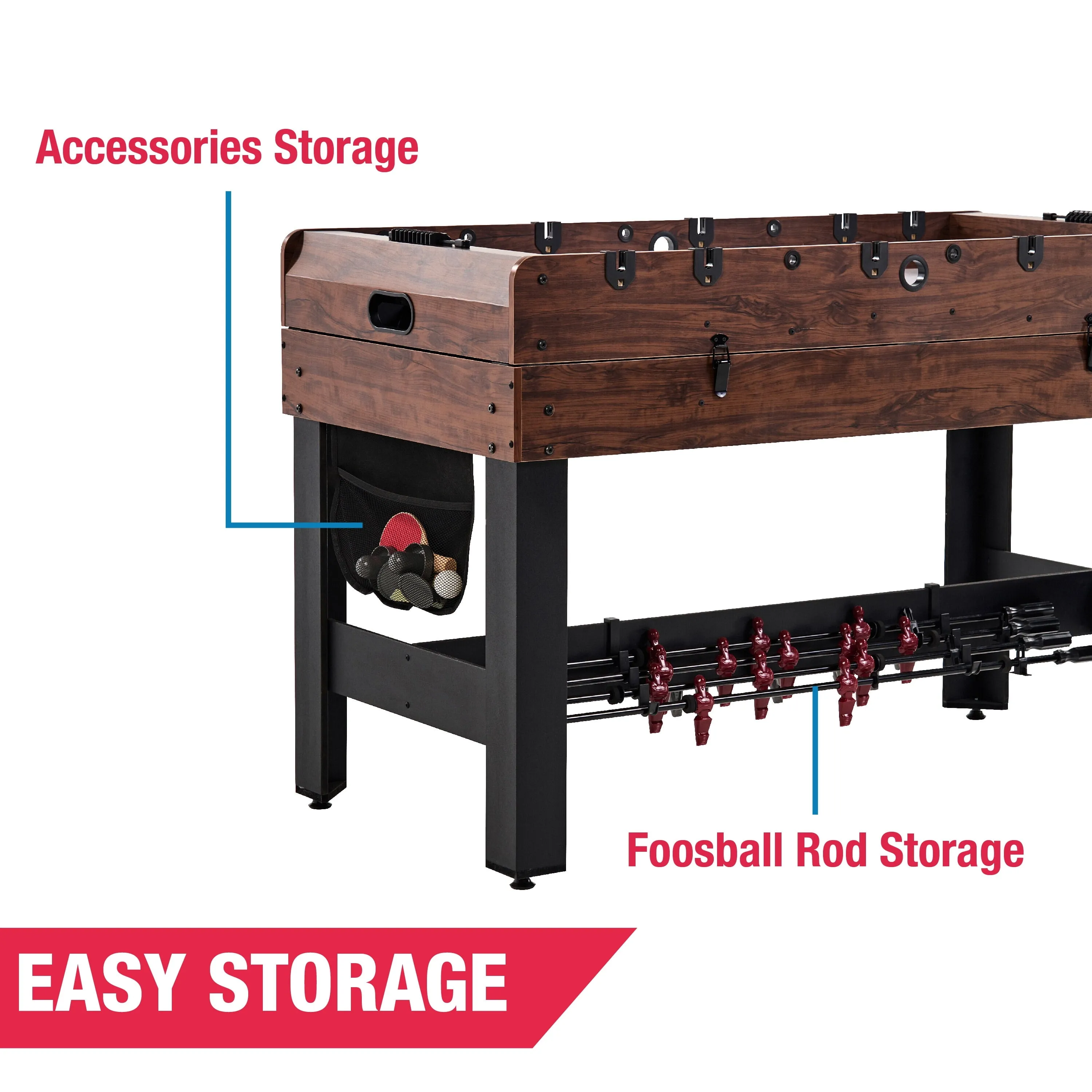 54" 4-in-1 Multi Game, Pool Table, Table Tennis Pong Table, Air Hockey, Foosball, by MD Sports