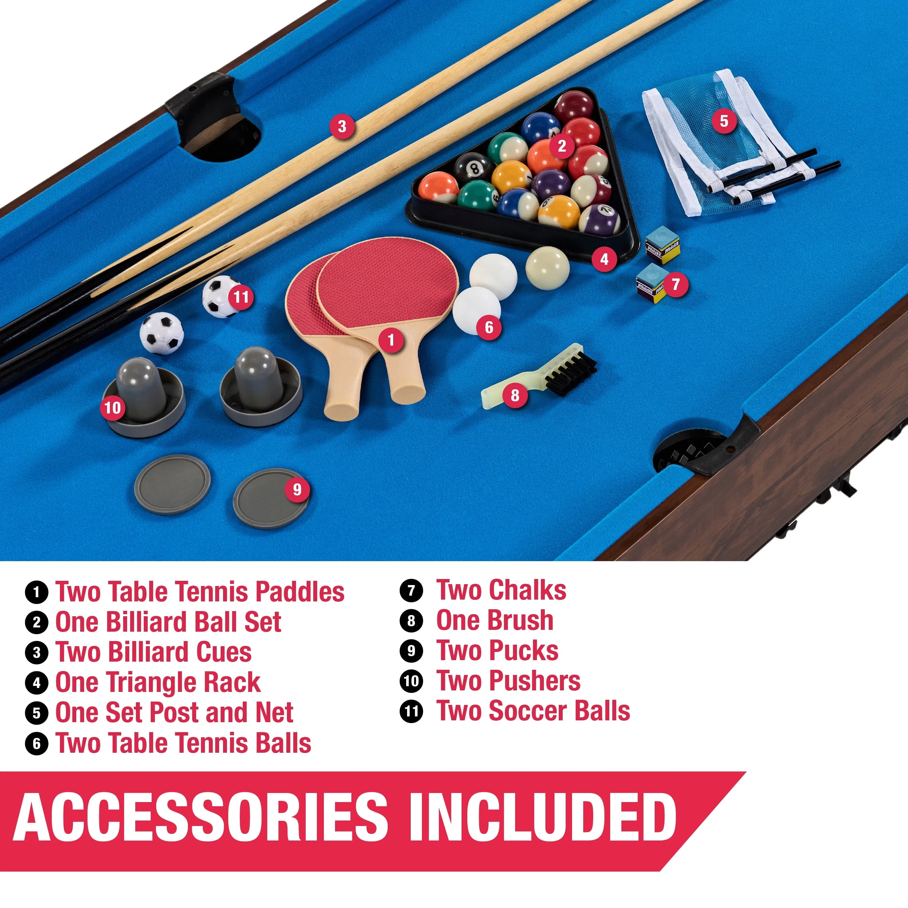 54" 4-in-1 Multi Game, Pool Table, Table Tennis Pong Table, Air Hockey, Foosball, by MD Sports