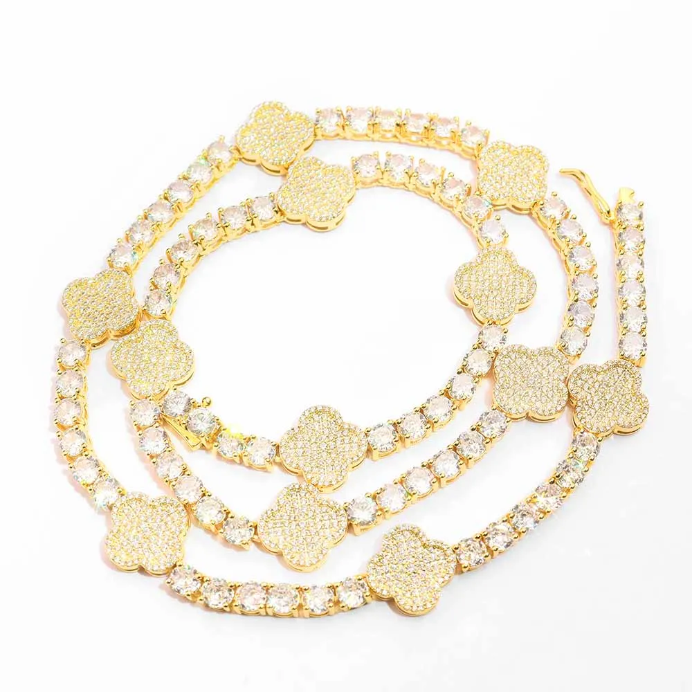 5MM Four Leaf Moissanite Tennis Chain 14K Gold