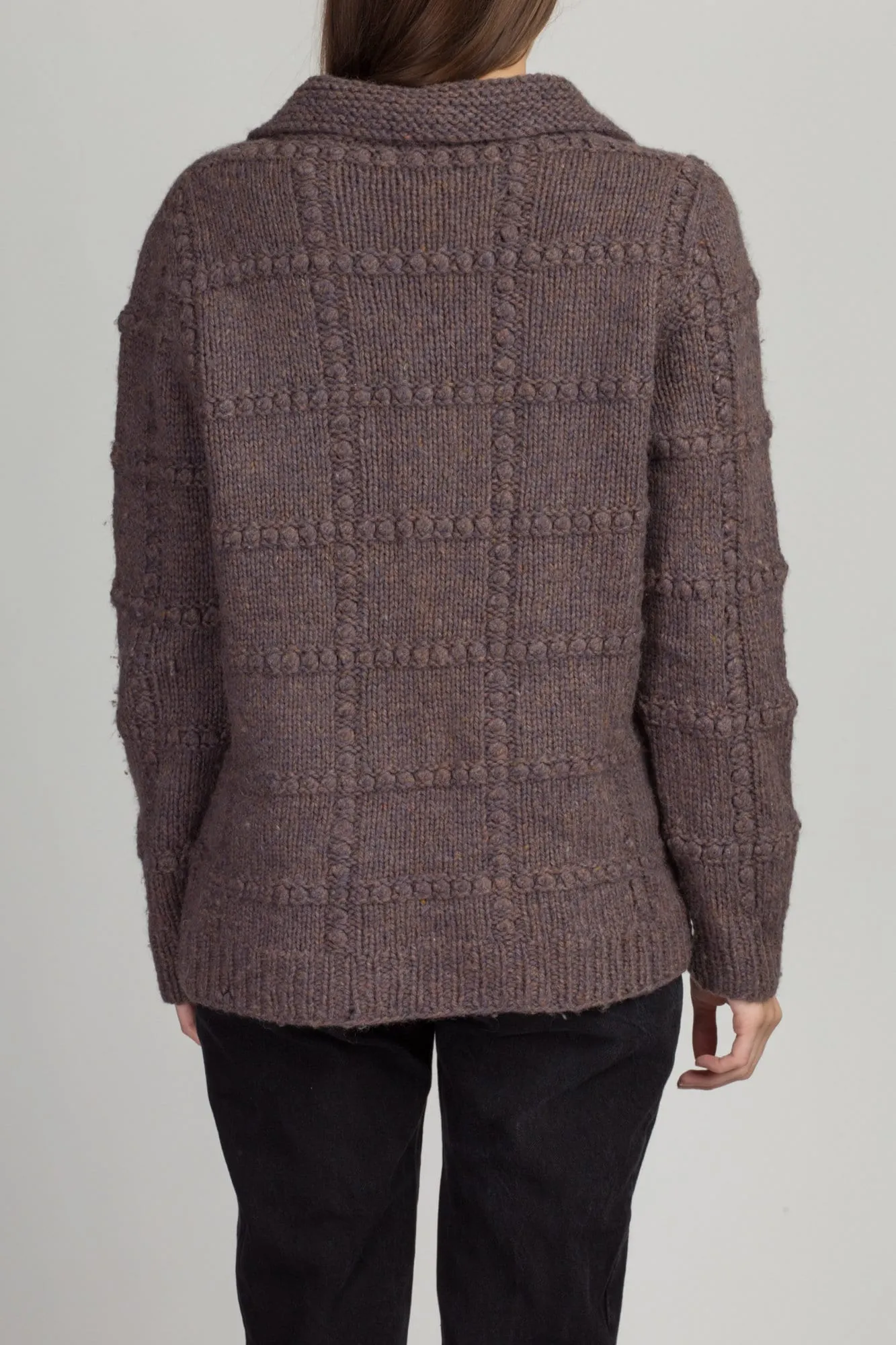 70s Collared Mauve Knit Sweater - Men's Medium, Women's Large