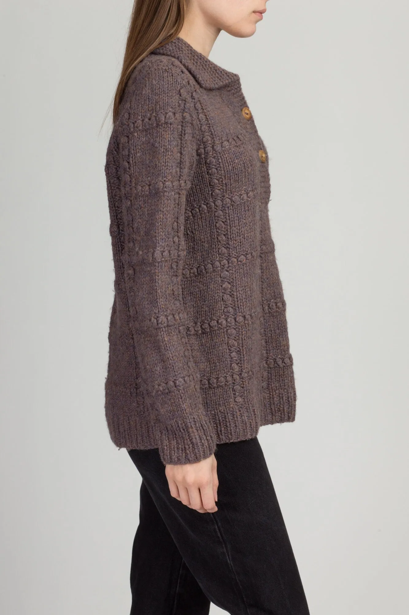 70s Collared Mauve Knit Sweater - Men's Medium, Women's Large