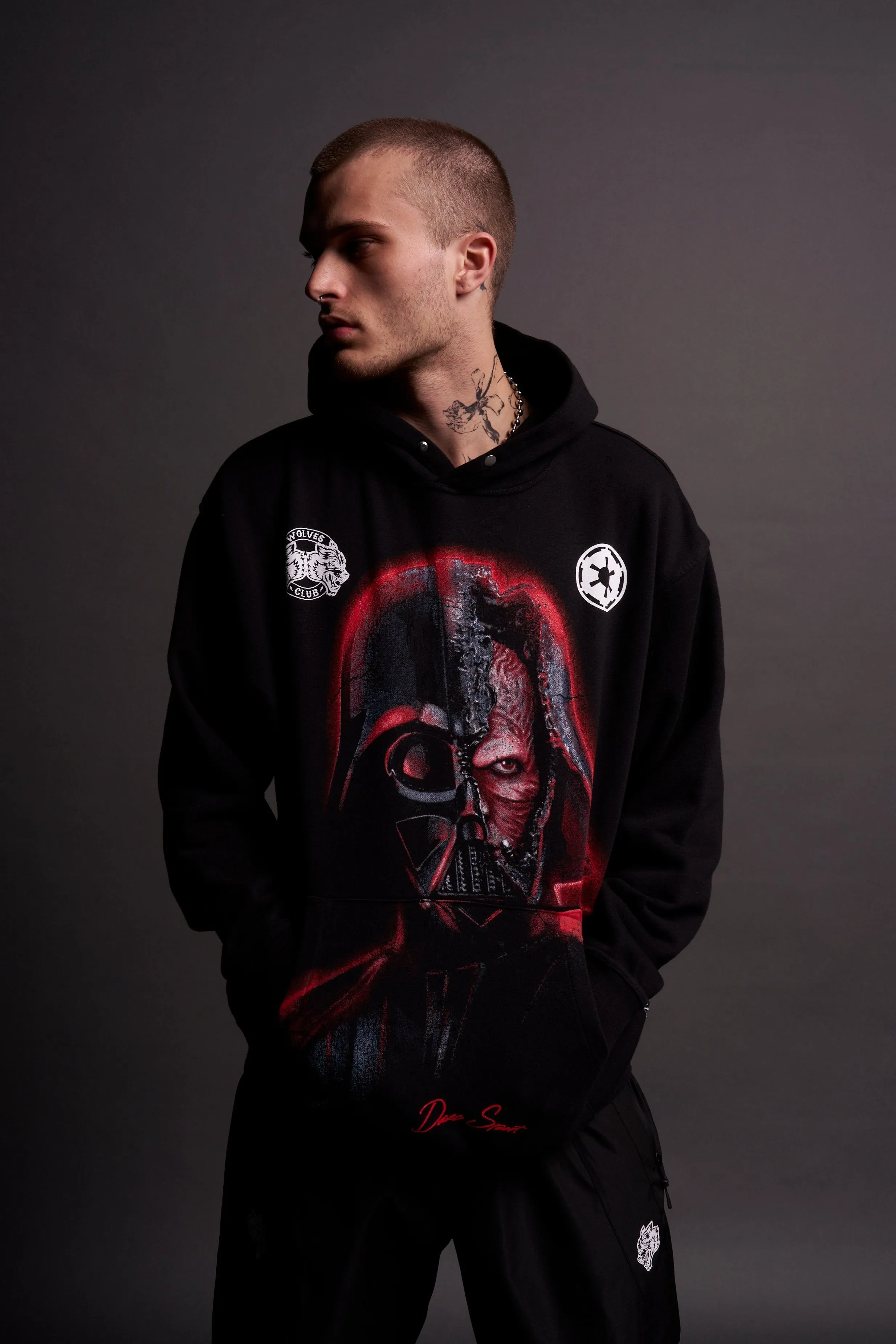 Broken "Side-By-Side" Pierce Hoodie in Black