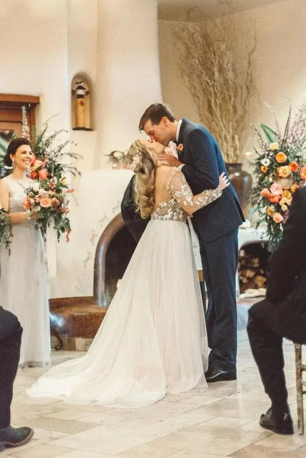 Charming Newest Beading Gorgeous Wedding Dress, Long Sleeves Unique Tulle Bridal Dress KPW0535