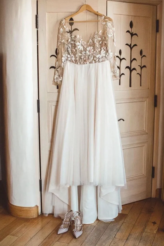Charming Newest Beading Gorgeous Wedding Dress, Long Sleeves Unique Tulle Bridal Dress KPW0535