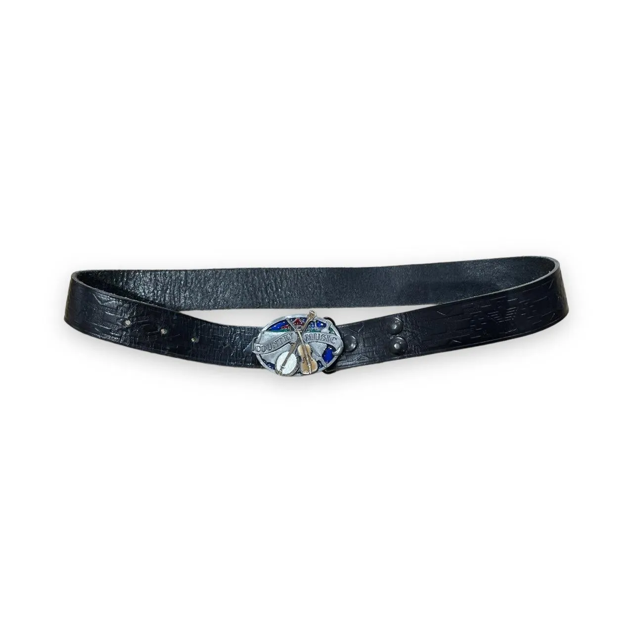 Country Music Black Leather Belt