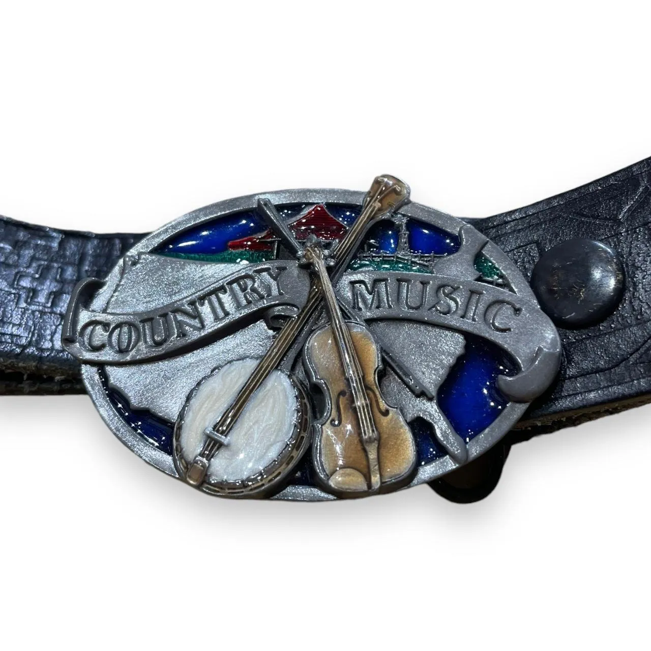 Country Music Black Leather Belt