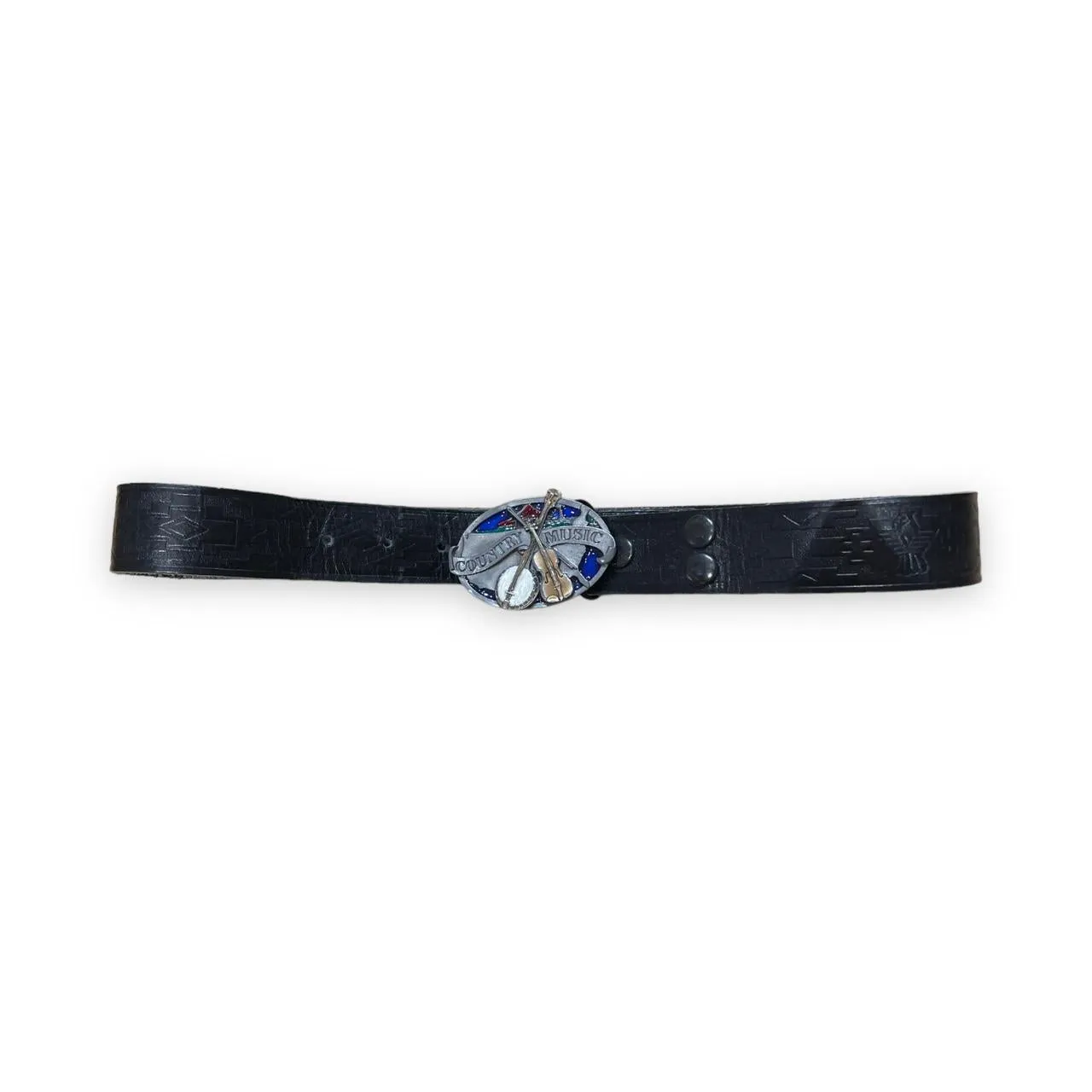 Country Music Black Leather Belt