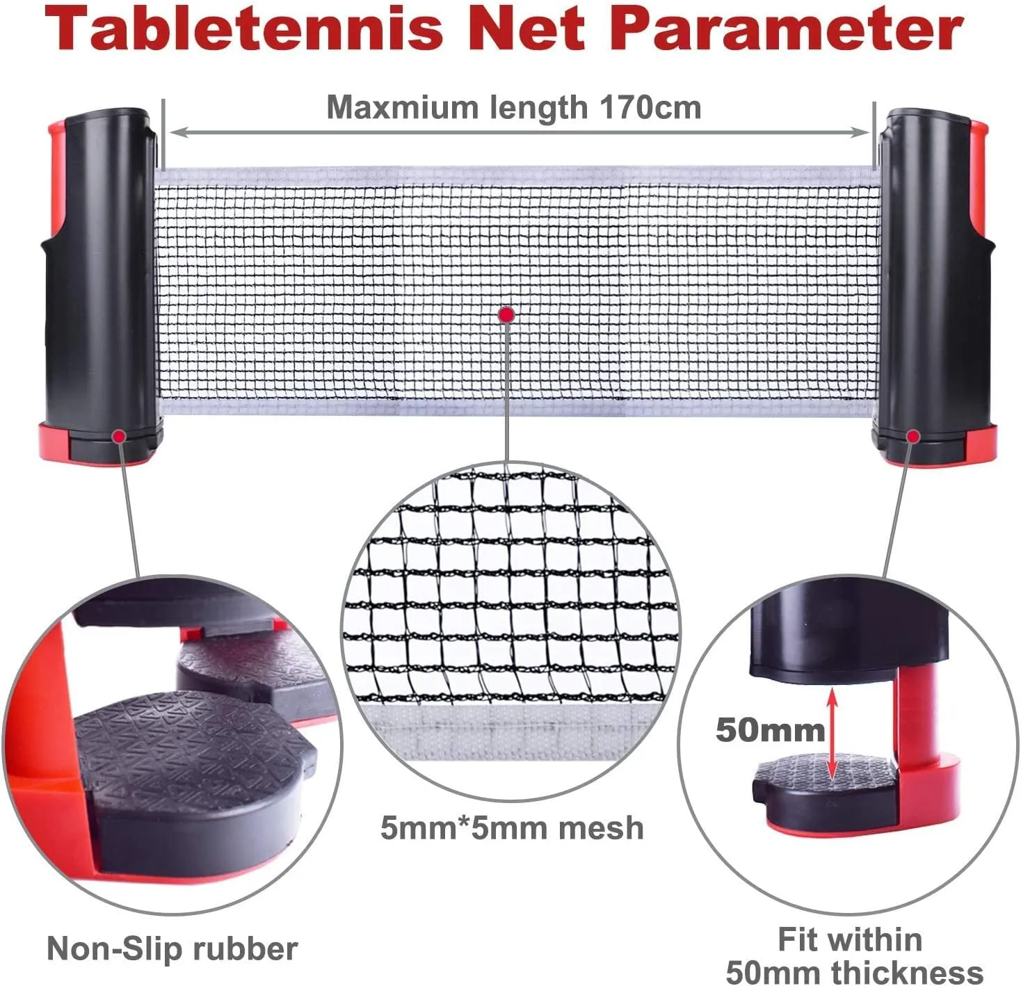 Filet de ping-pong rtractable Sportout avec support - Parfait pour table de ping-pong, bureau, cuisine - Fitnessterapy