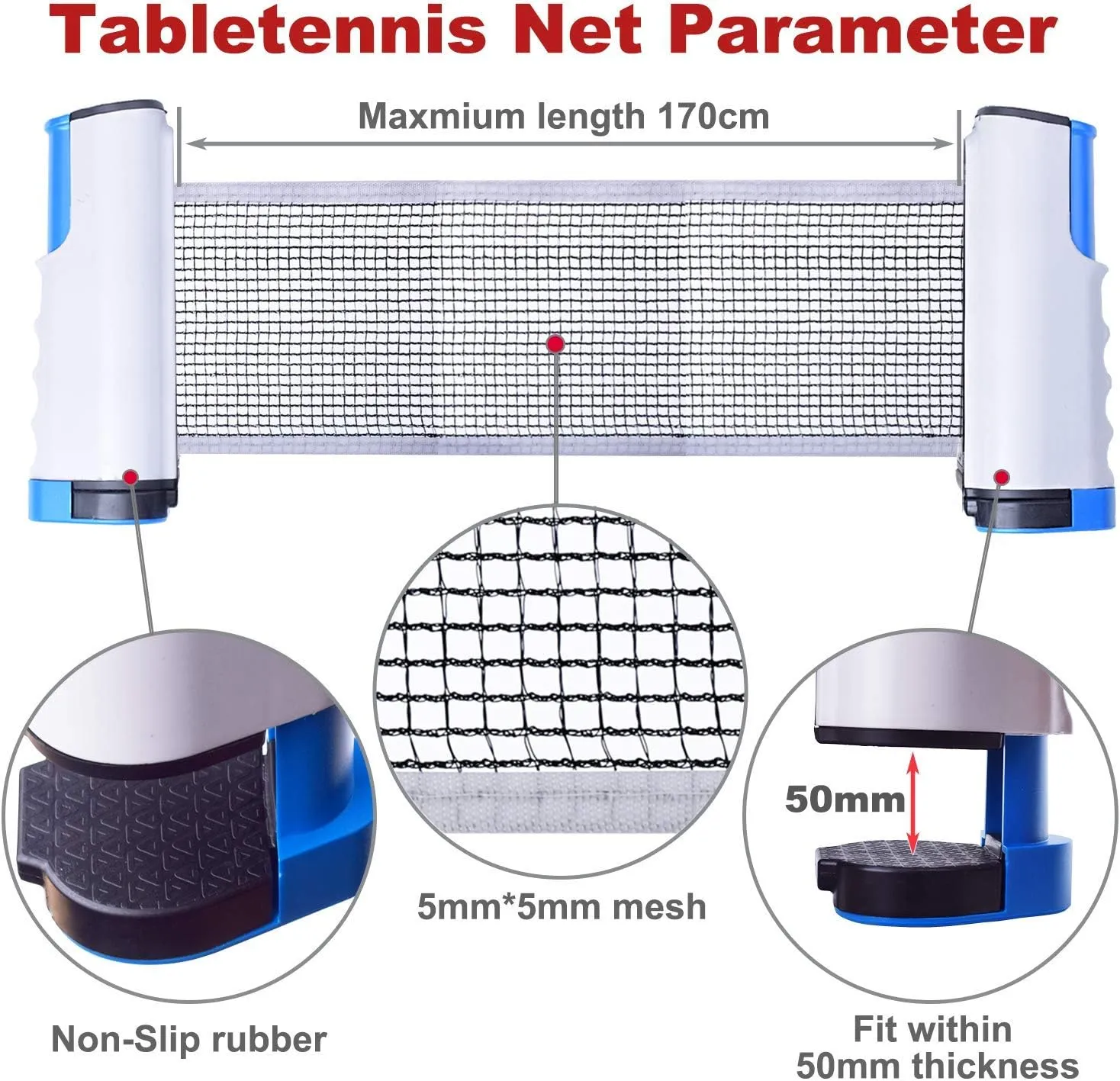 Filet de ping-pong rtractable Sportout avec support - Parfait pour table de ping-pong, bureau, cuisine - Fitnessterapy