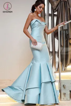 Floor Length Strapless Mermaid Evening Dress, Sexy Unique Long Prom Dress KPP0537