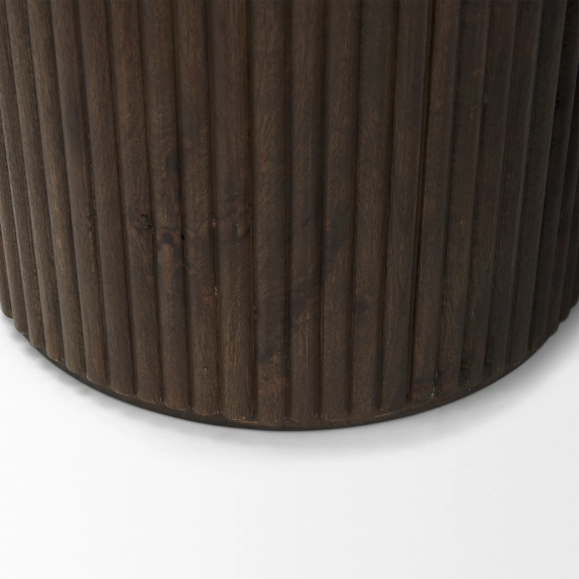 Fluted Espresso Brown Side Table w/ Storage