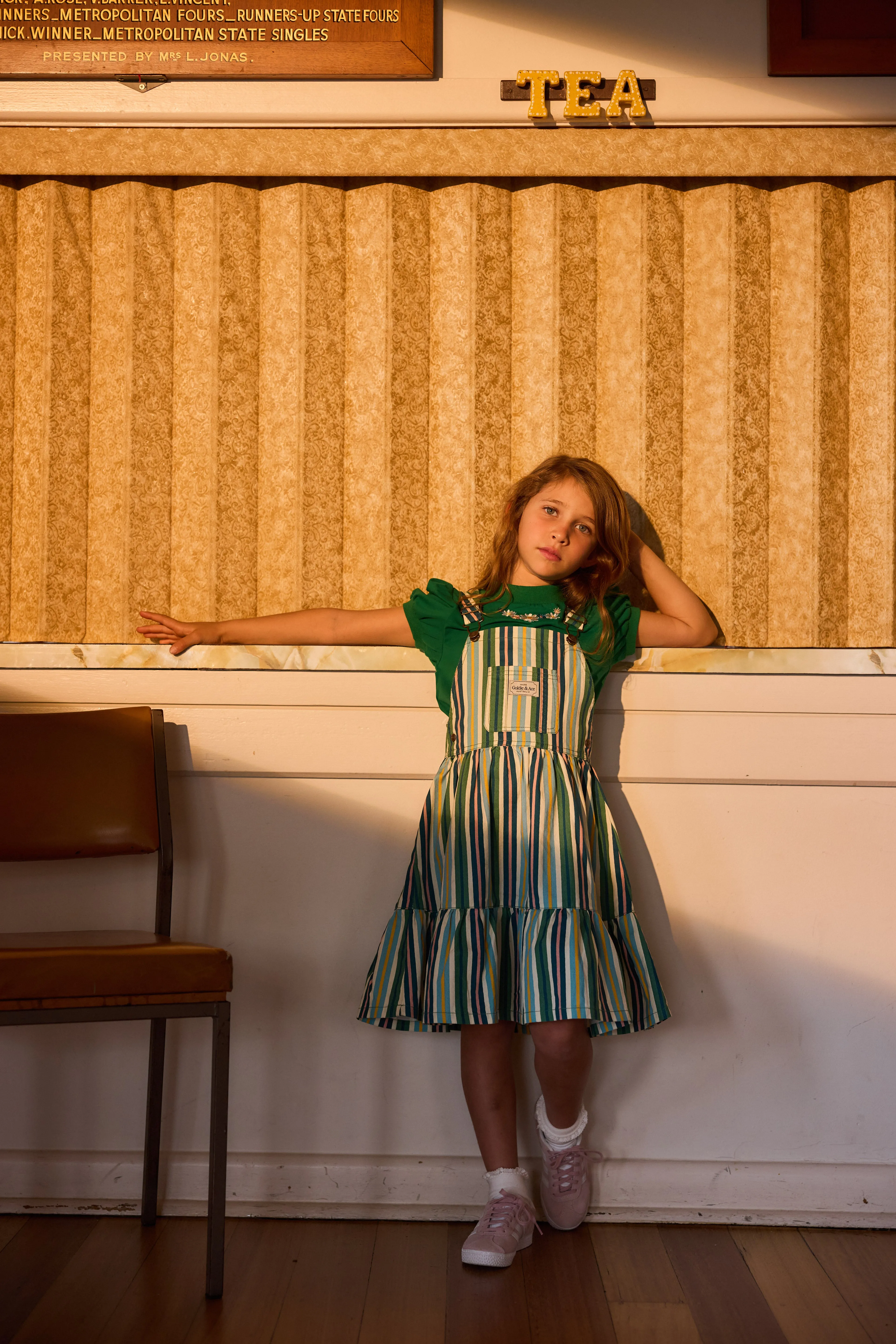 Goldie   Ace Tully Tiered Pinafore Dress Stripe Evergreen Stripe