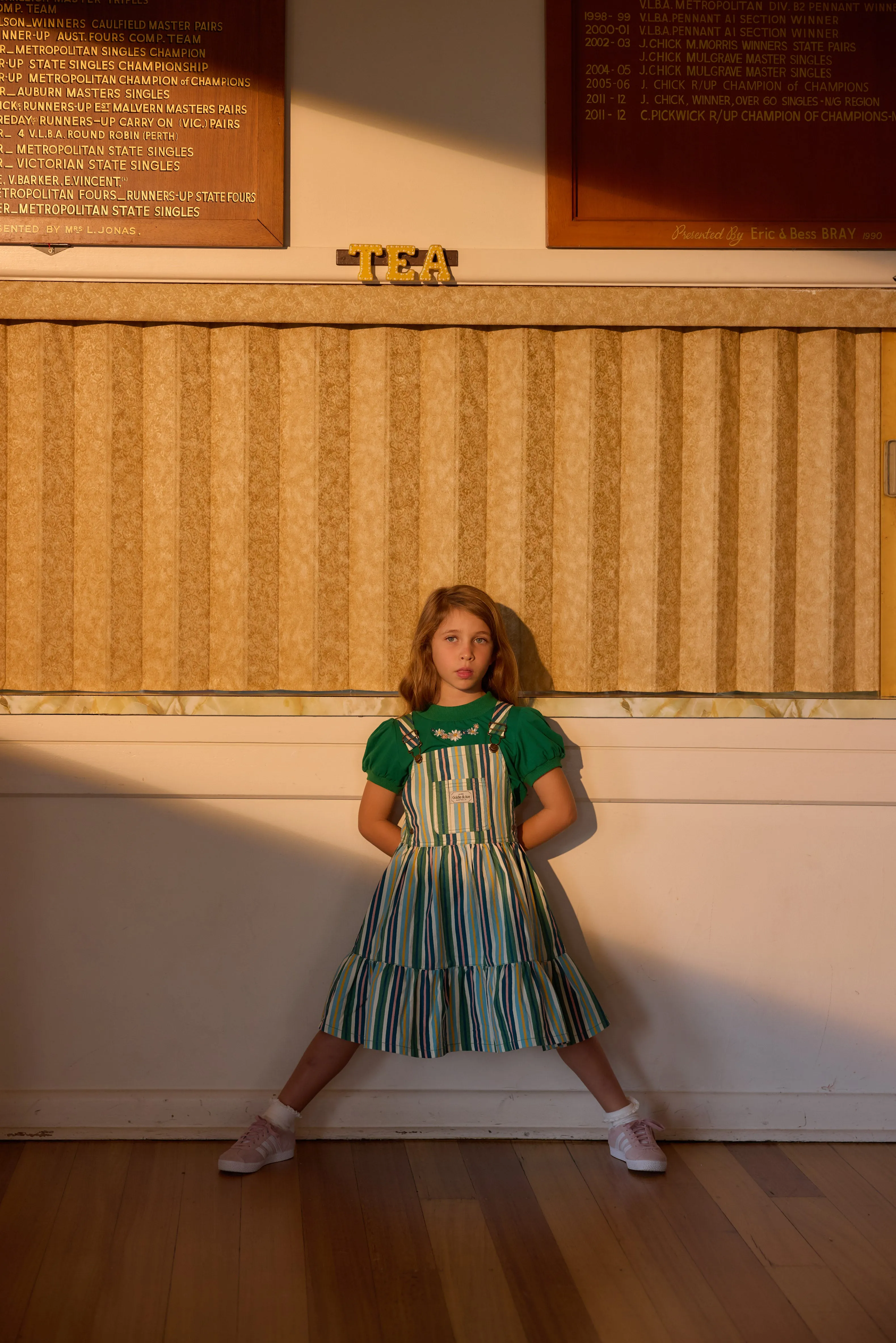 Goldie   Ace Tully Tiered Pinafore Dress Stripe Evergreen Stripe
