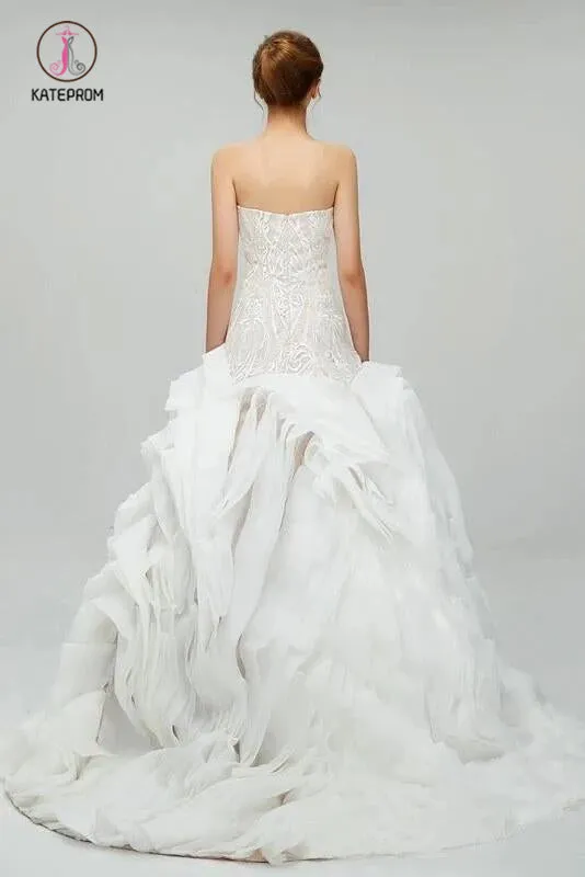 Gorgeous Sweetheart Wedding Dress with Detachable Sleeves, Unique Bridal Dress with Ruffles KPW0534