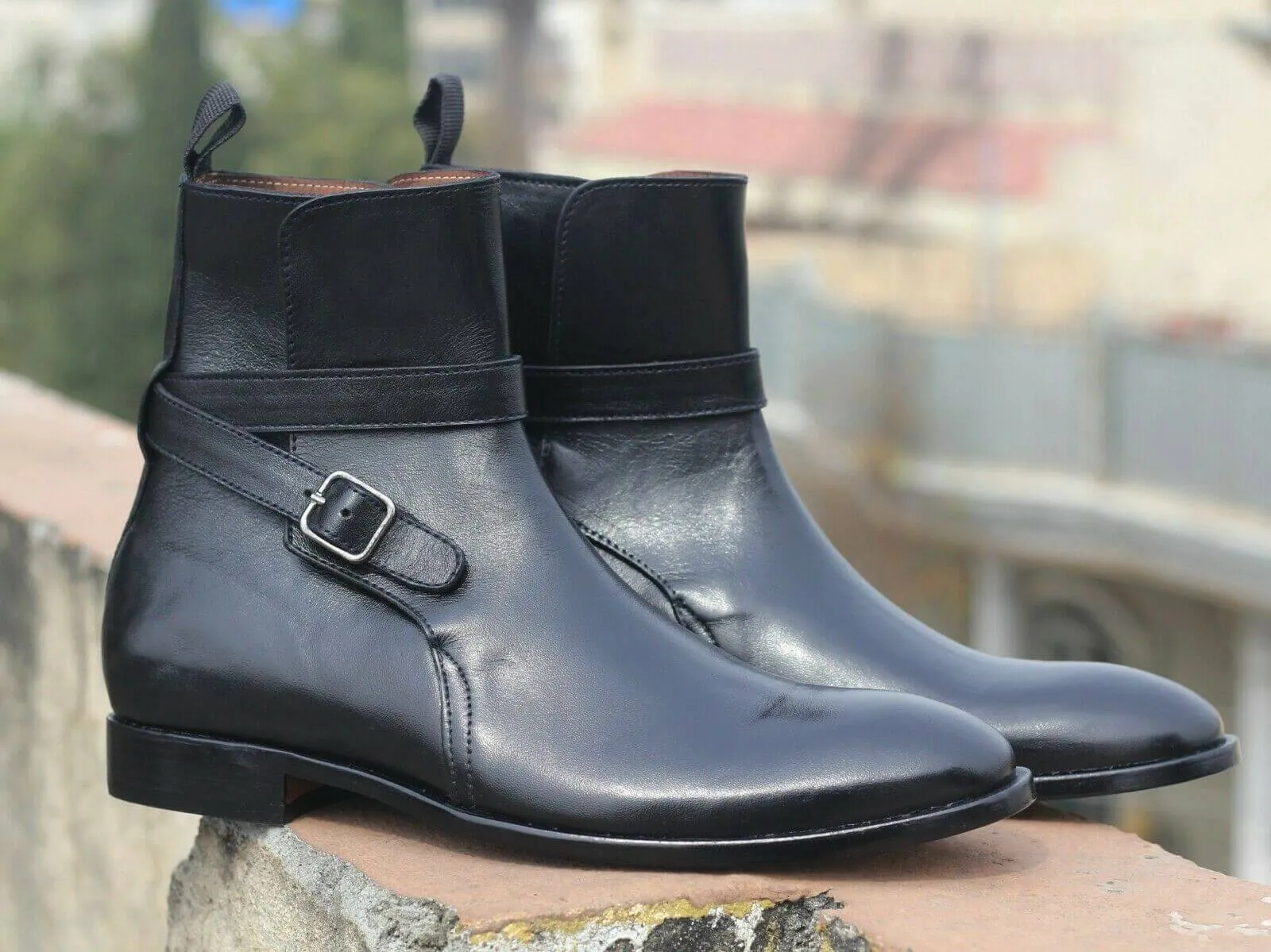 Handmade Men's Ankle High Black Leather Boots, Men Designer Jodhpurs Boots