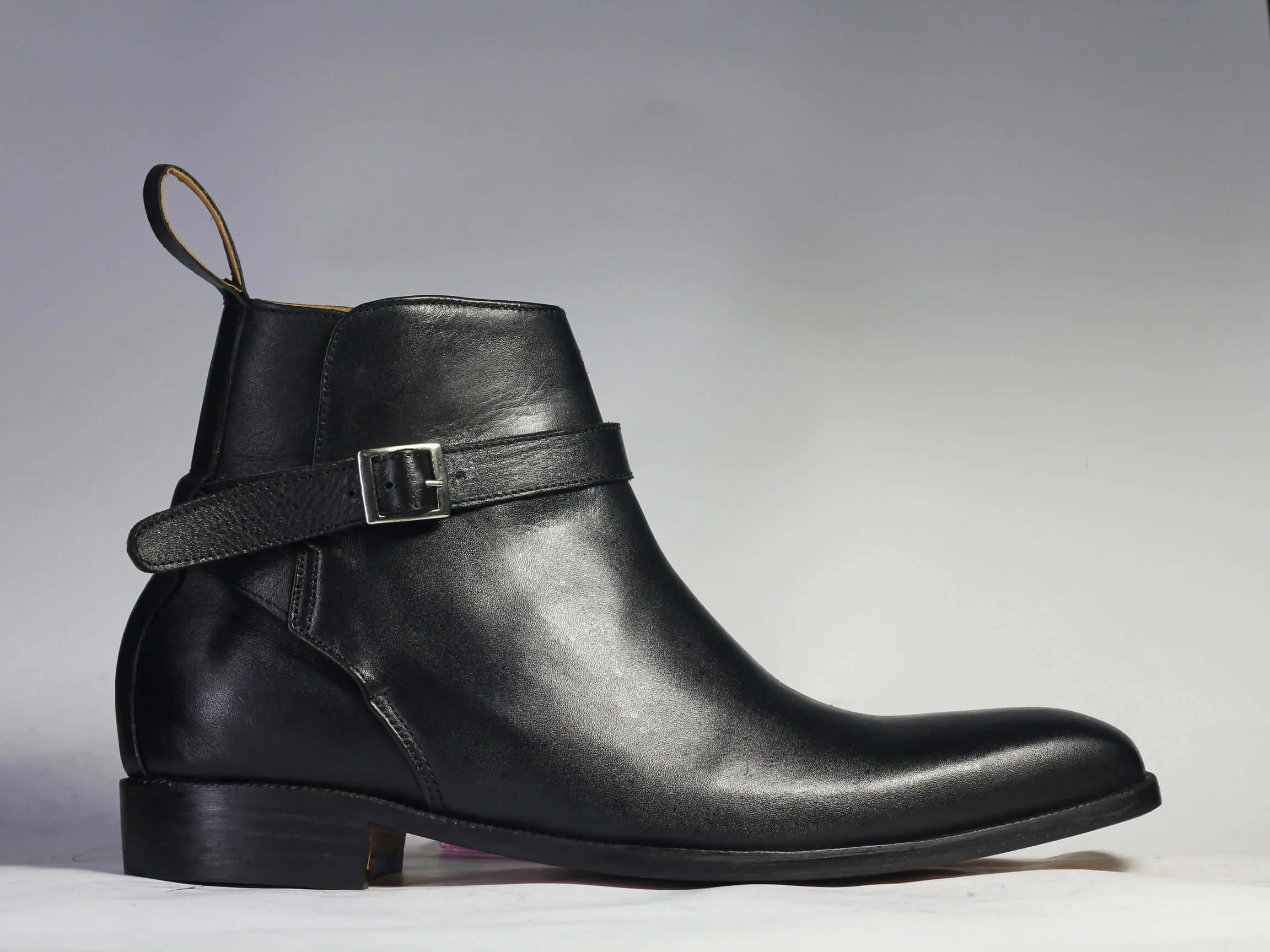 Handmade Men's Jodhpurs Leather Boots, Men Ankle High Leather Buckle Dress Boots