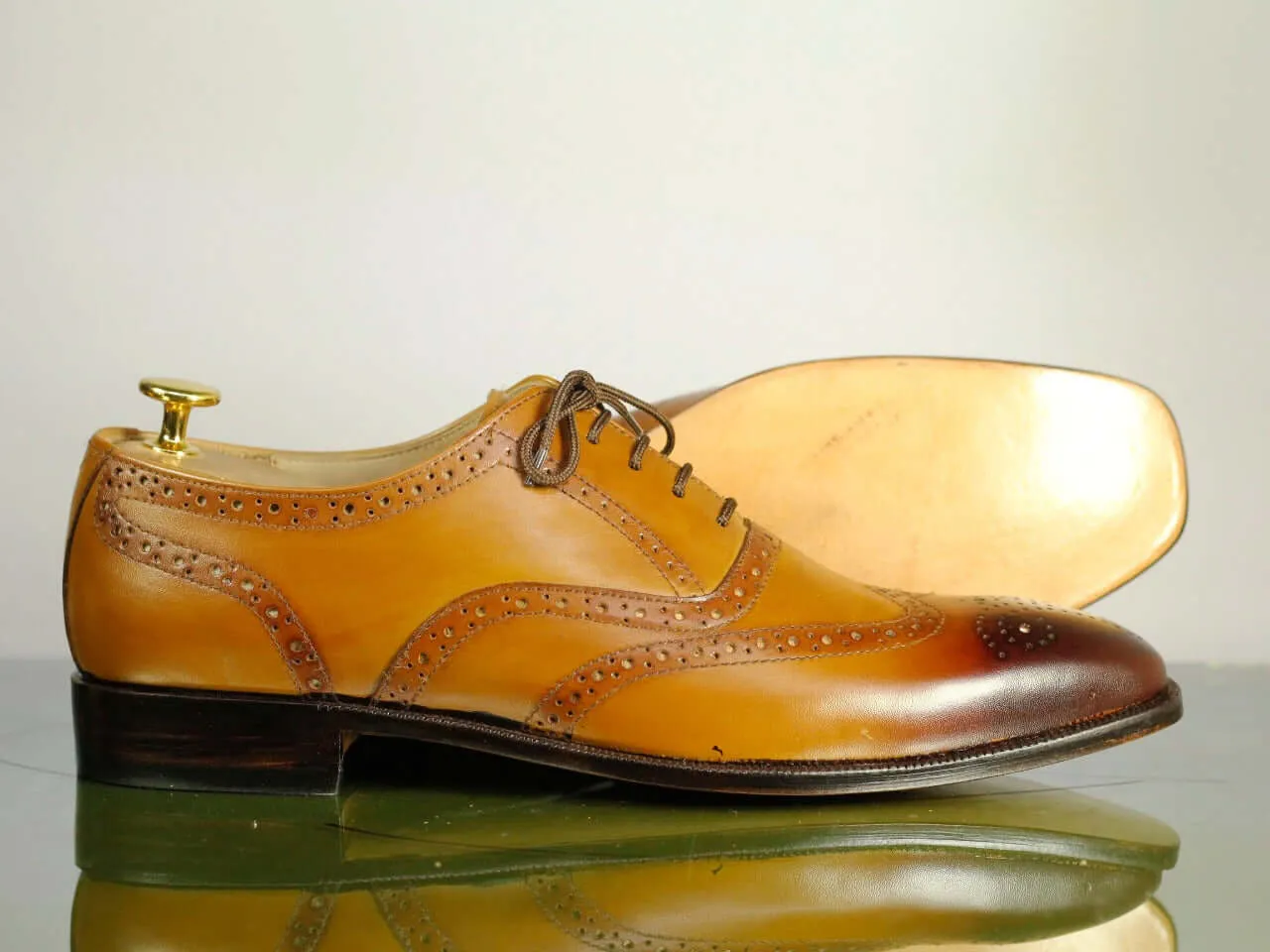 Handmade Men's Tan Wing Tip Brogue Leather Lace Up Shoes, Men Designer Dress Formal Shoes