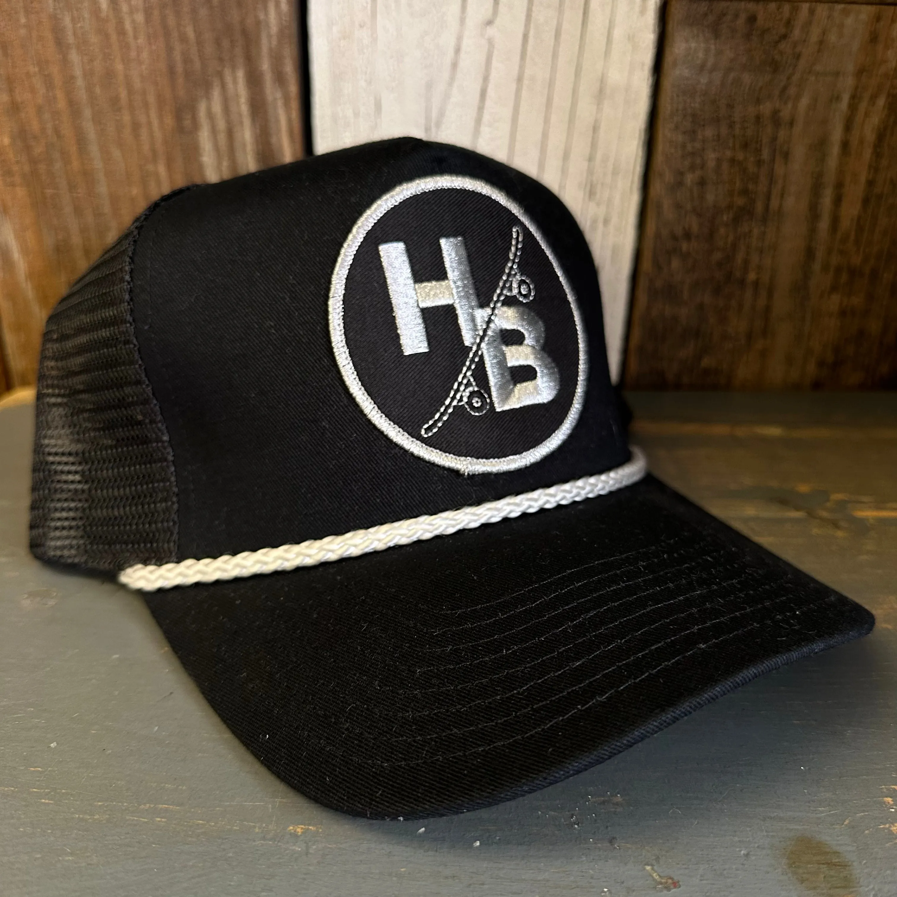 Hermosa Beach SKATEBOARDING WAS NEVER A CRIME 5 panel Cotton Twill Front, Mesh Back, Rope cap - Black/White Braid
