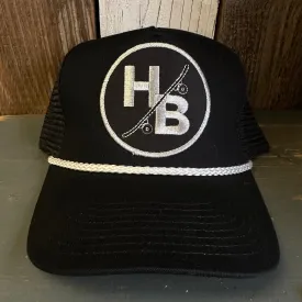 Hermosa Beach SKATEBOARDING WAS NEVER A CRIME 5 panel Cotton Twill Front, Mesh Back, Rope cap - Black/White Braid