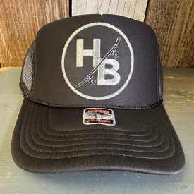 Hermosa Beach SKATEBOARDING WAS NEVER A CRIME High Crown Trucker Hat - Black (Curved Brim)