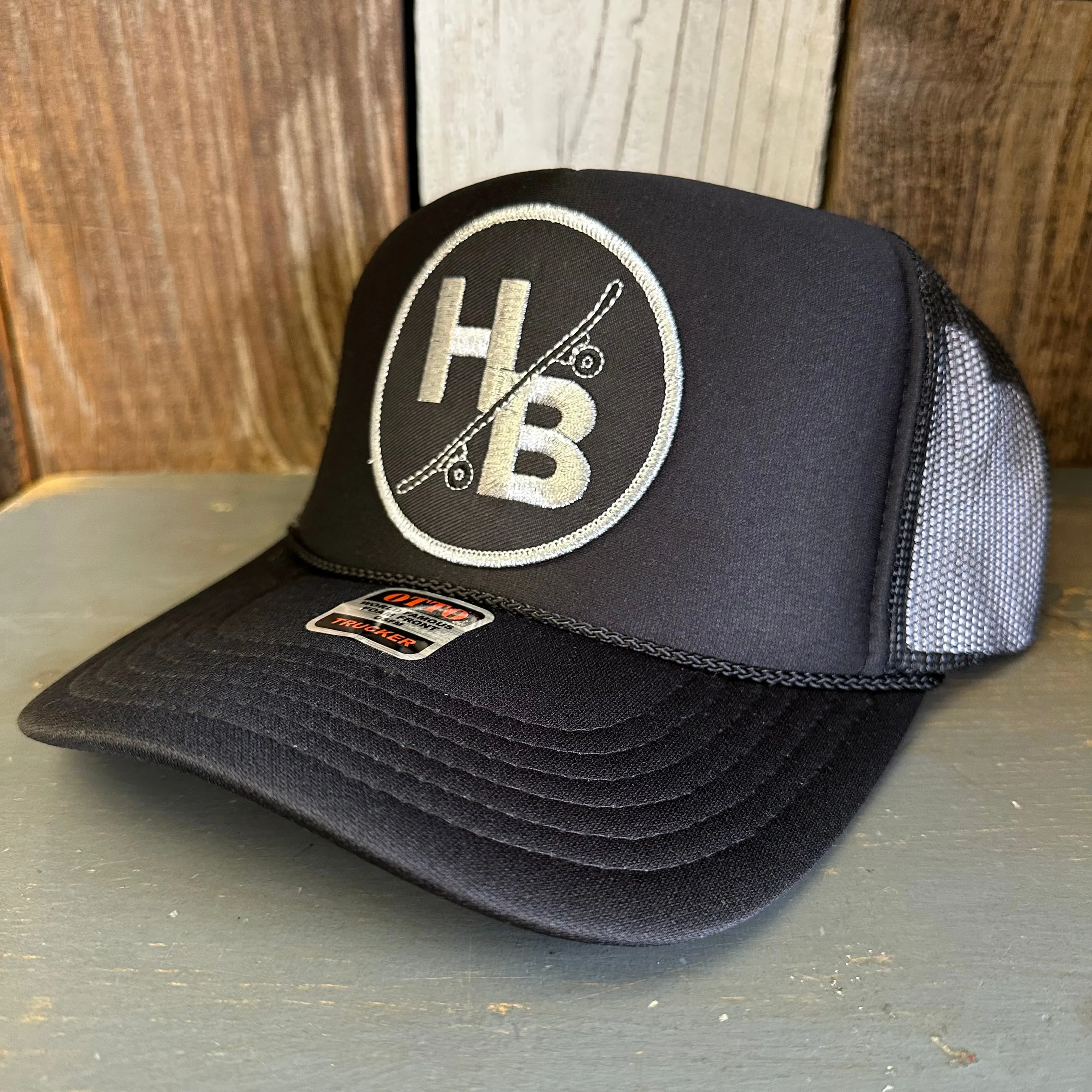 Hermosa Beach SKATEBOARDING WAS NEVER A CRIME High Crown Trucker Hat - Black (Curved Brim)