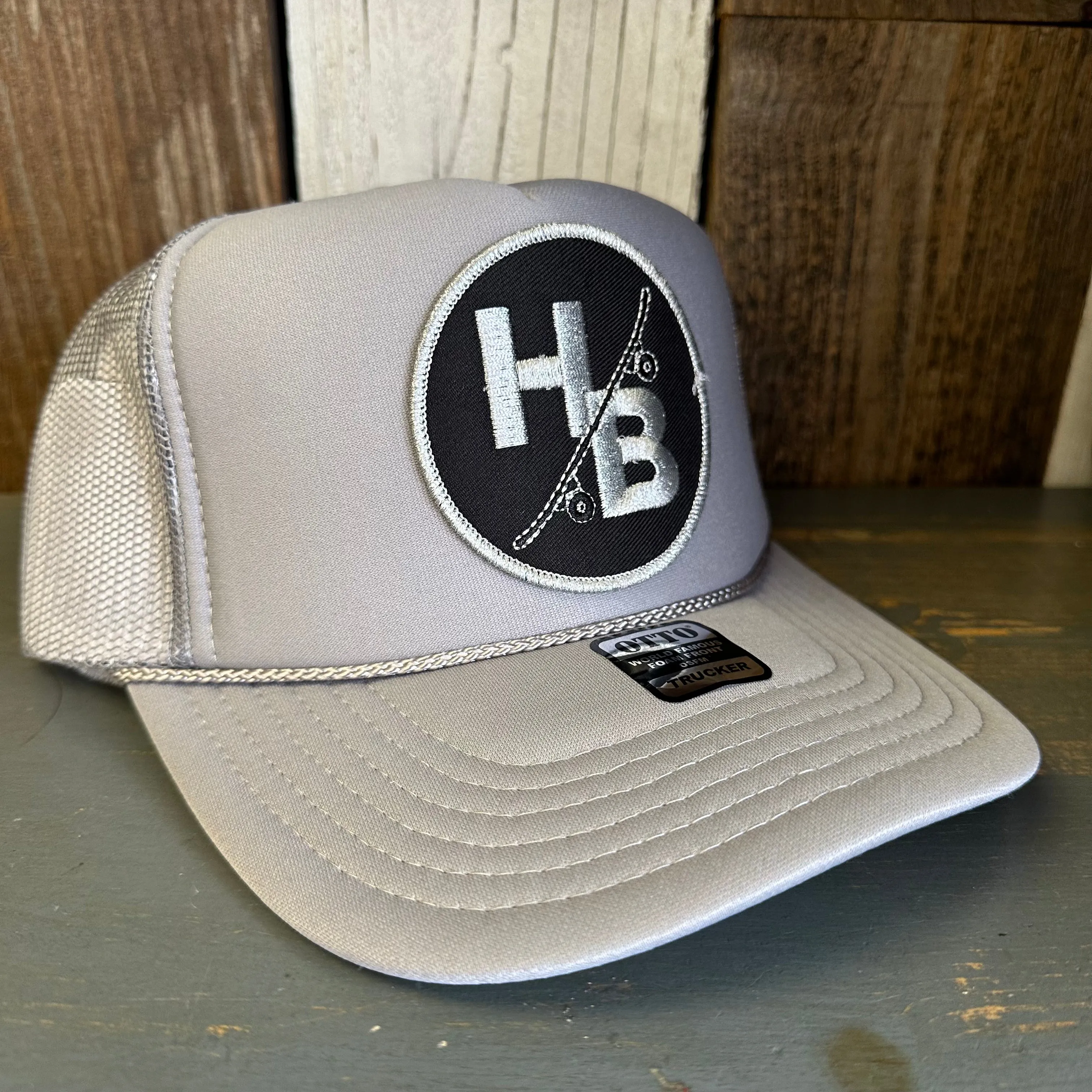 Hermosa Beach SKATEBOARDING WAS NEVER A CRIME High Crown Trucker Hat - Grey (Curved Brim)