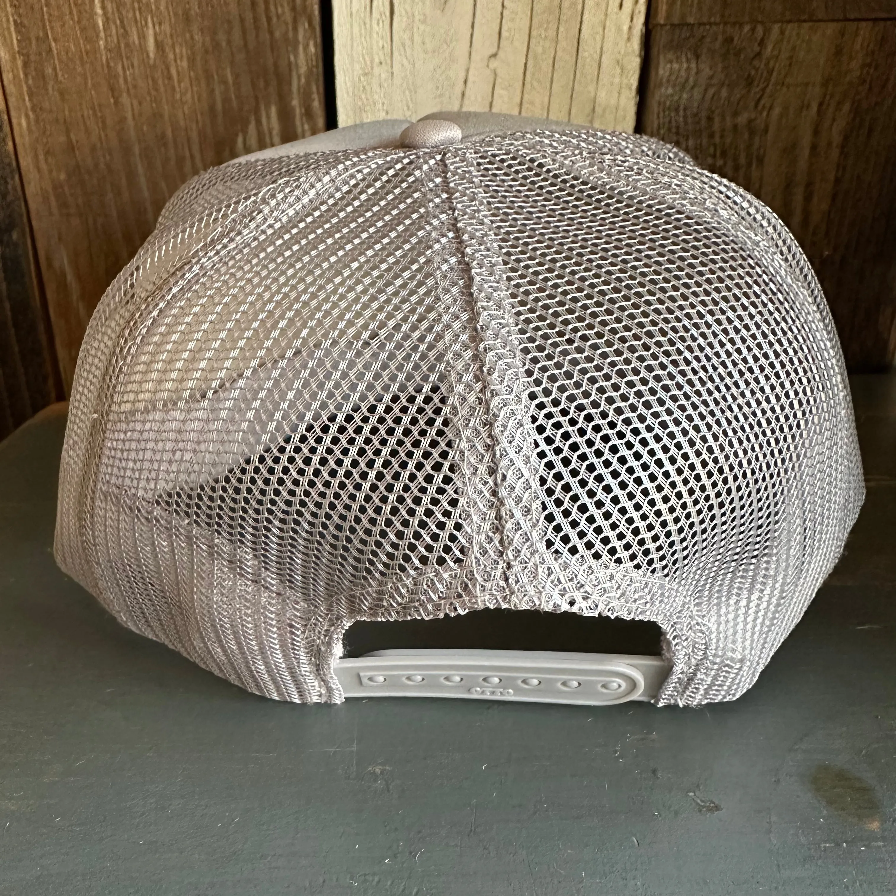 Hermosa Beach SKATEBOARDING WAS NEVER A CRIME High Crown Trucker Hat - Grey (Curved Brim)