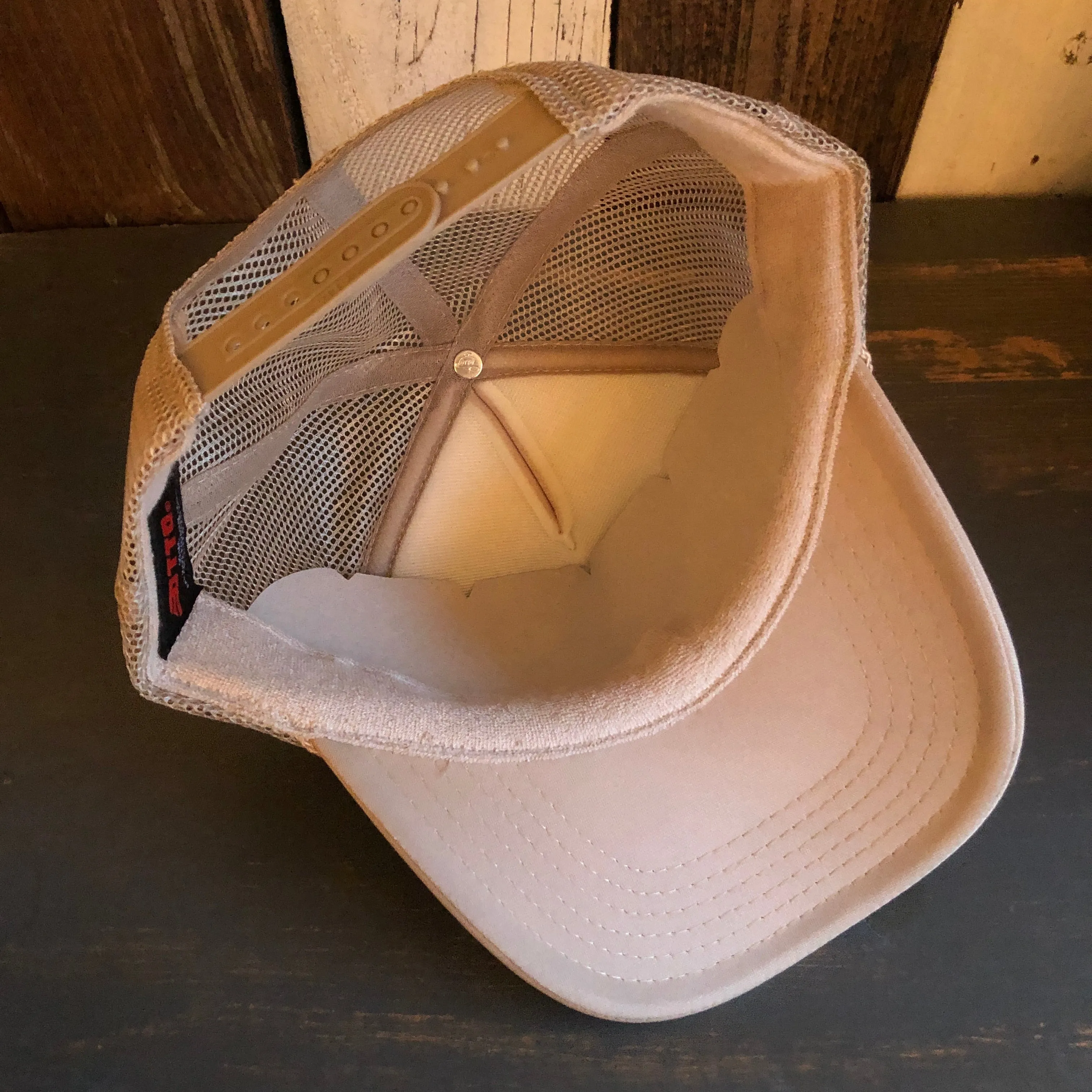 Hermosa Beach SKATEBOARDING WAS NEVER A CRIME! High Crown Trucker Hat (Khaki)