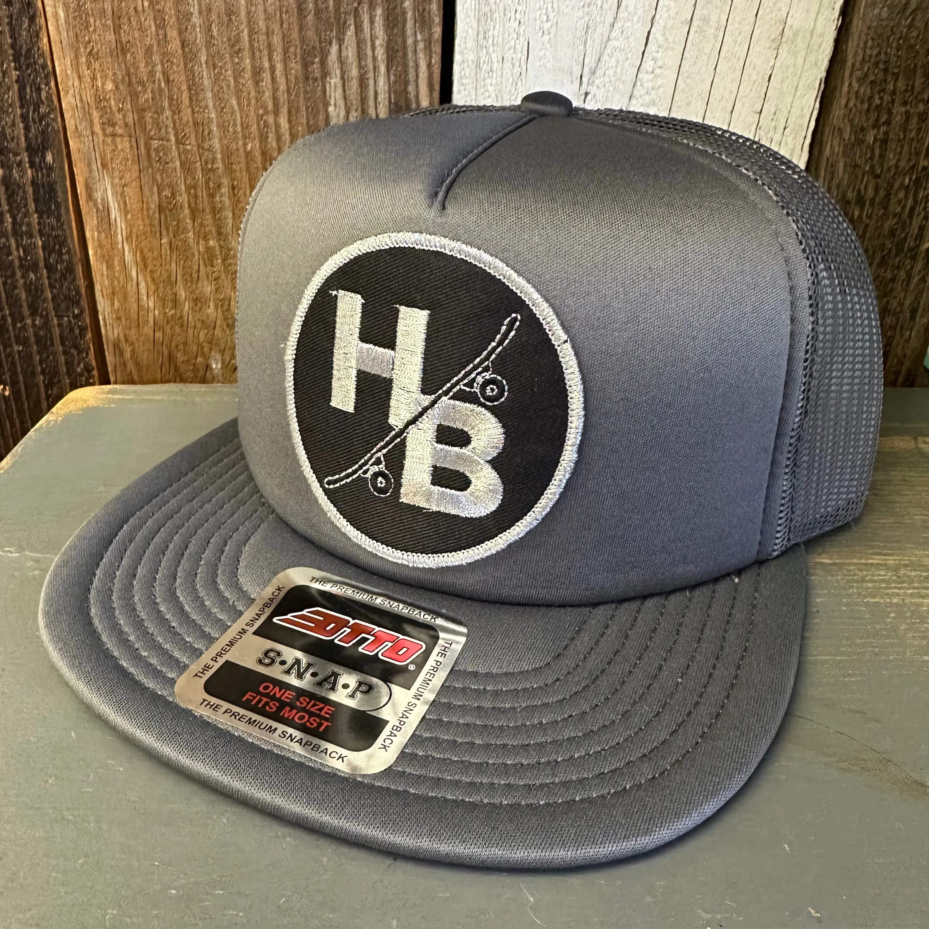Hermosa Beach SKATEBOARDING WAS NEVER A CRIME Trucker Hat - Charcoal Grey (Flat Brim)