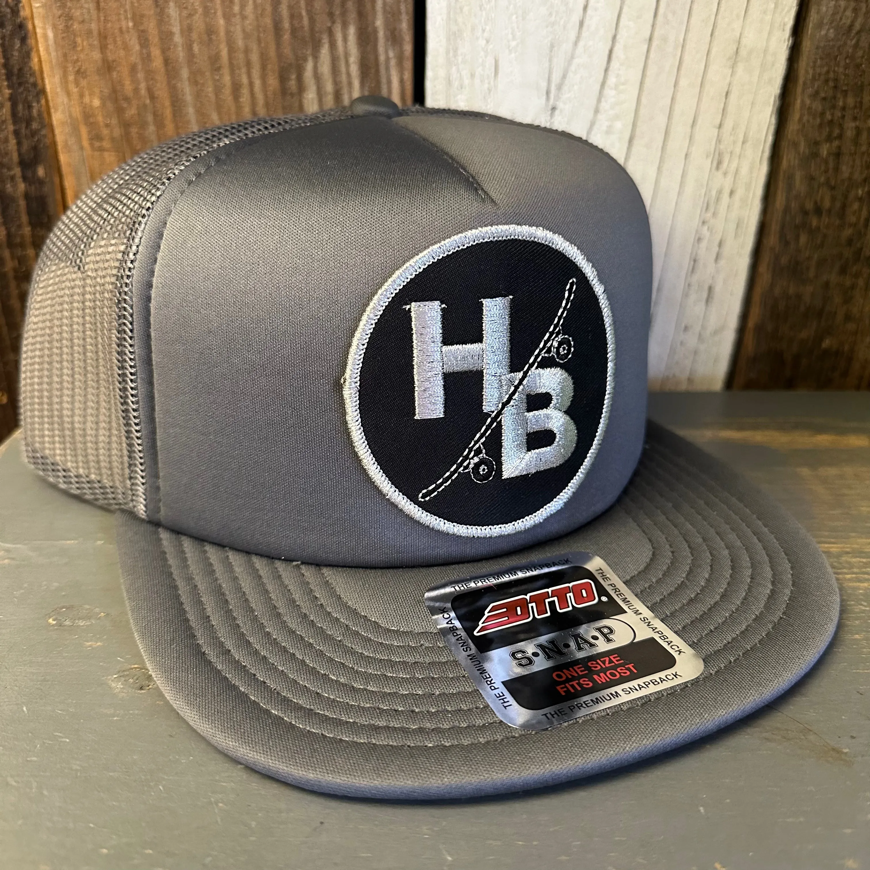 Hermosa Beach SKATEBOARDING WAS NEVER A CRIME Trucker Hat - Charcoal Grey (Flat Brim)