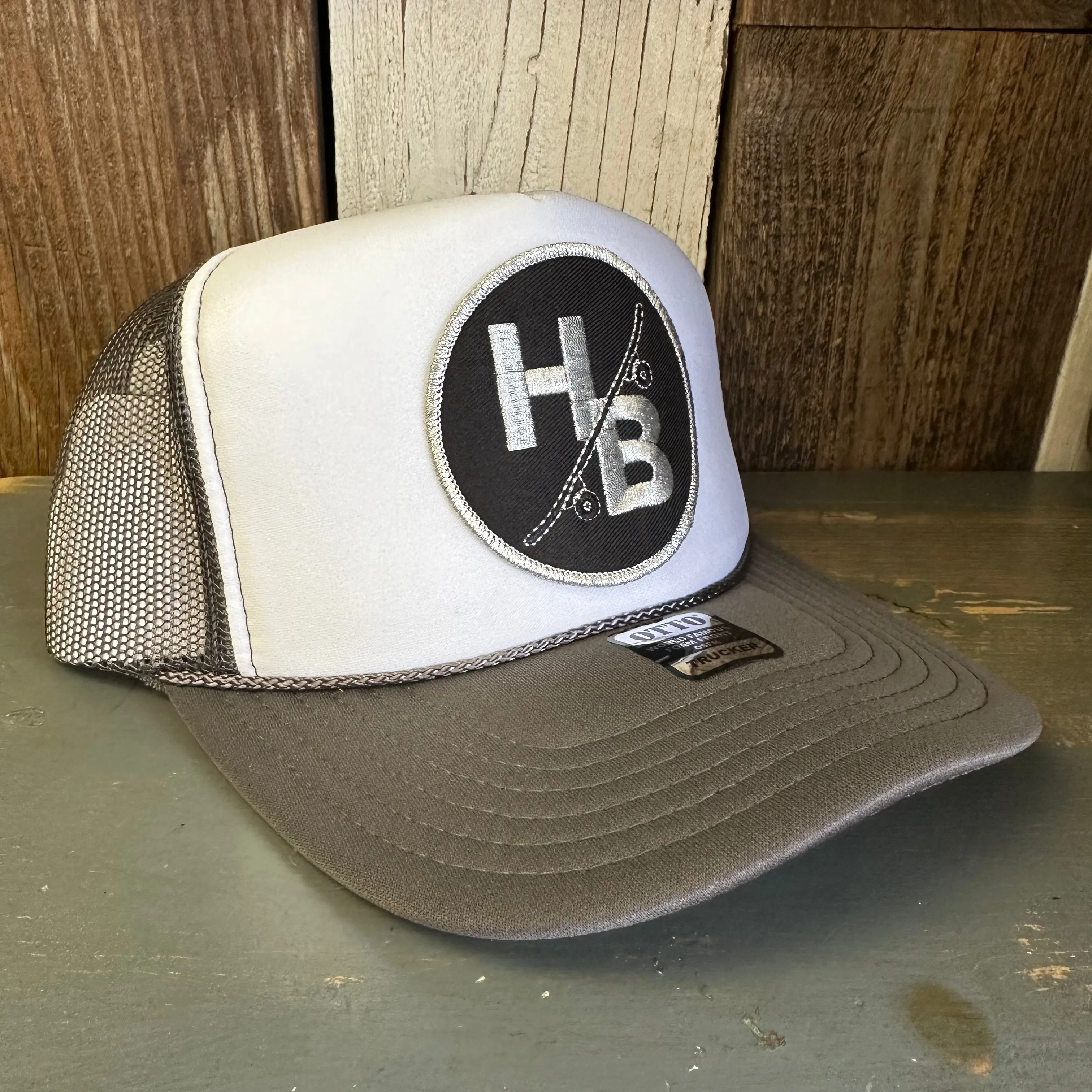 Hermosa Beach SKATEBOARDING WAS NEVER A CRIME Trucker Hat - Charcoal Grey/White/Charcoal Grey