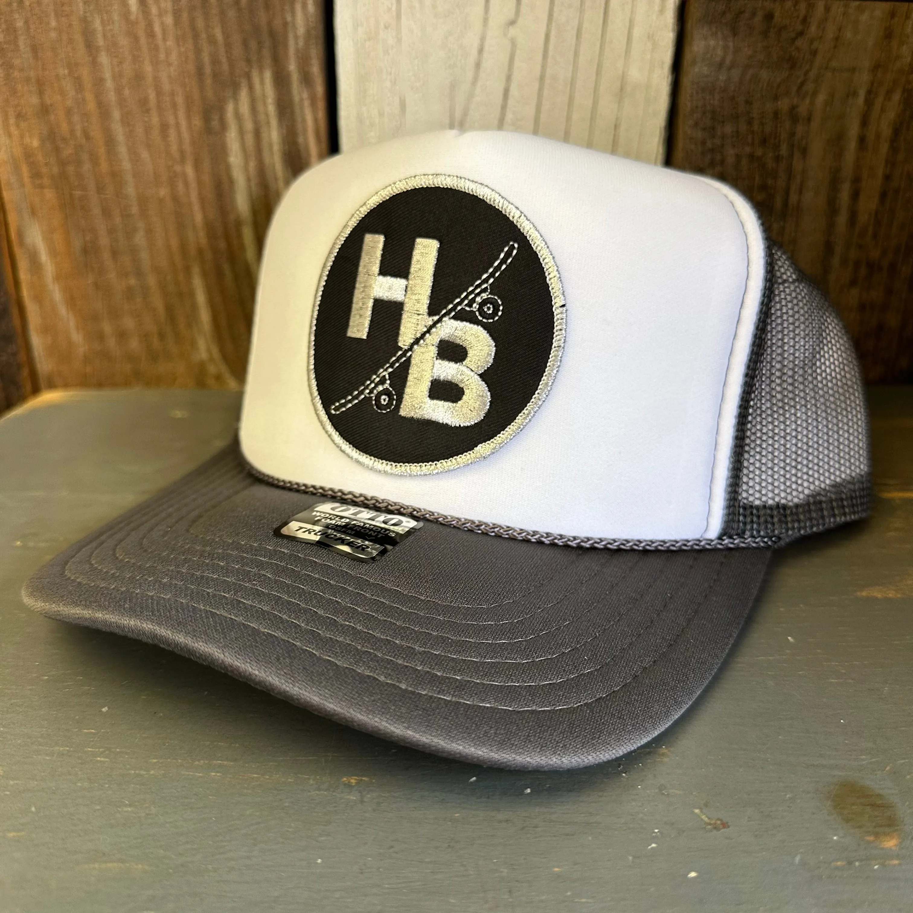 Hermosa Beach SKATEBOARDING WAS NEVER A CRIME Trucker Hat - Charcoal Grey/White/Charcoal Grey