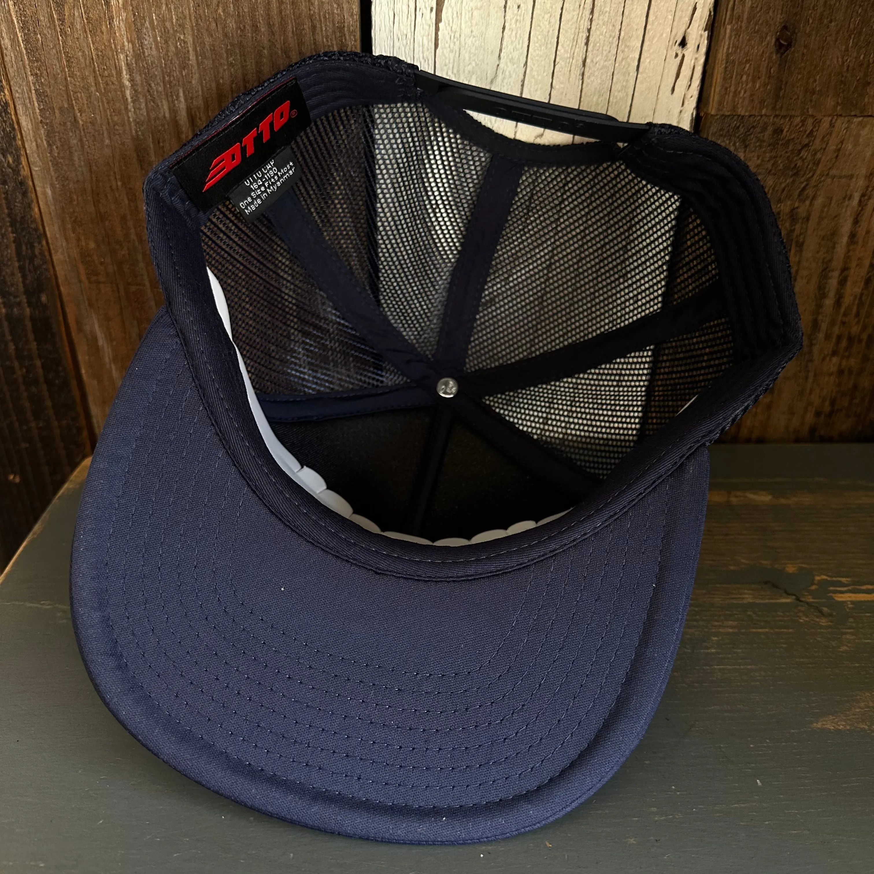 Hermosa Beach SKATEBOARDING WAS NEVER A CRIME Trucker Hat - Navy (Flat Brim)