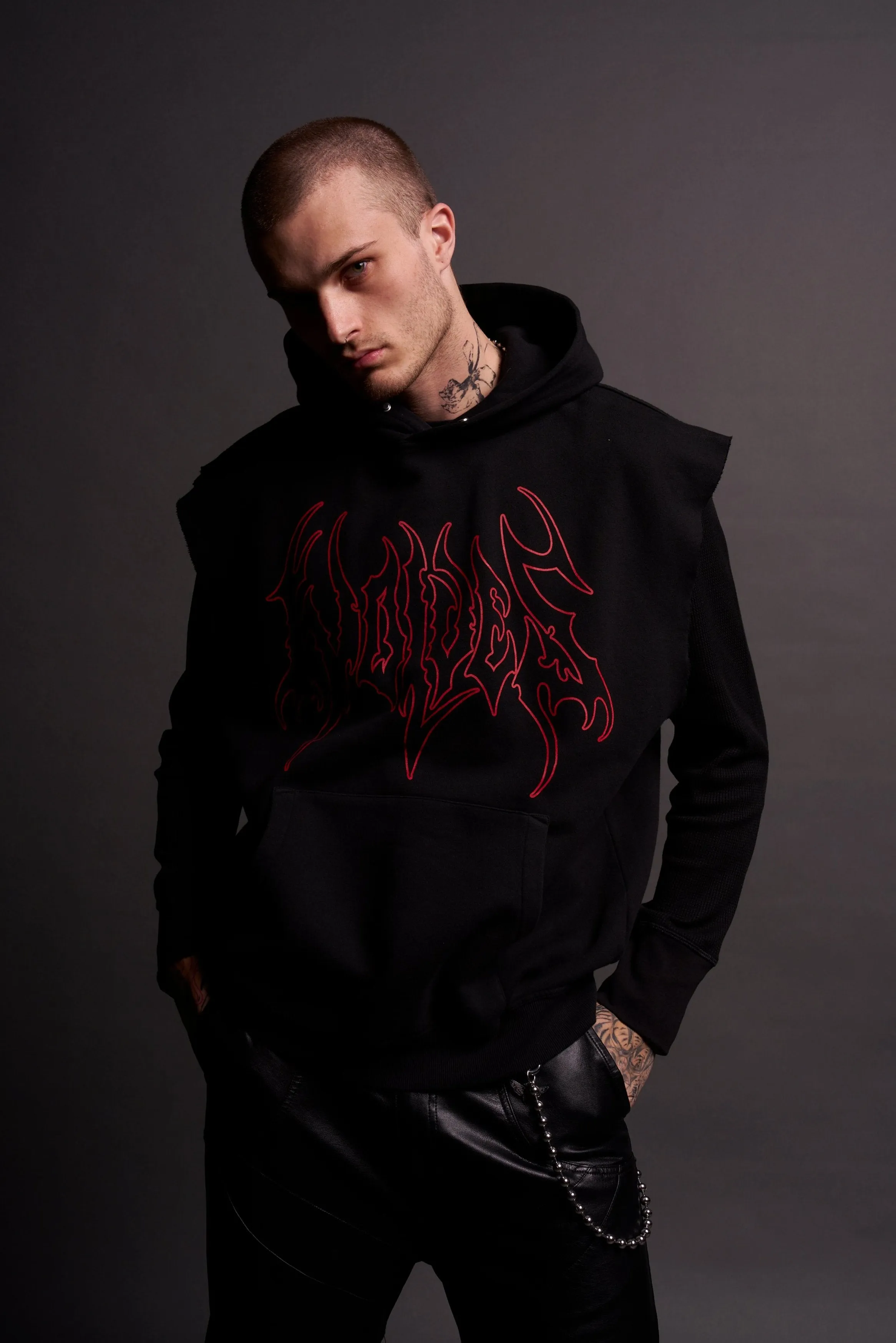 Hesh Forever "Pierce" Cap Sleeve Hoodie in Black