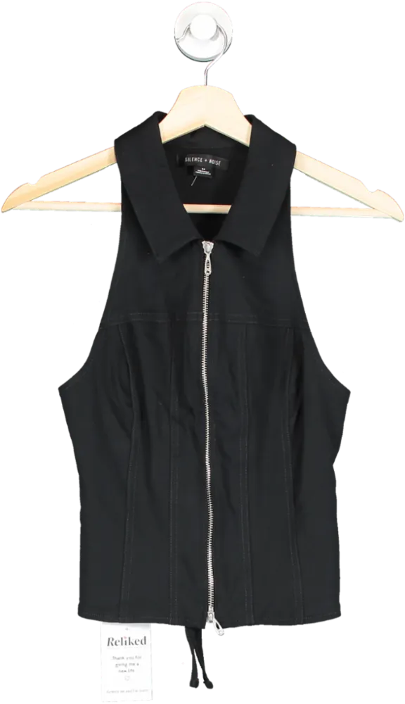 Silence   Noise Black Sleeveless Zip-Up Top S