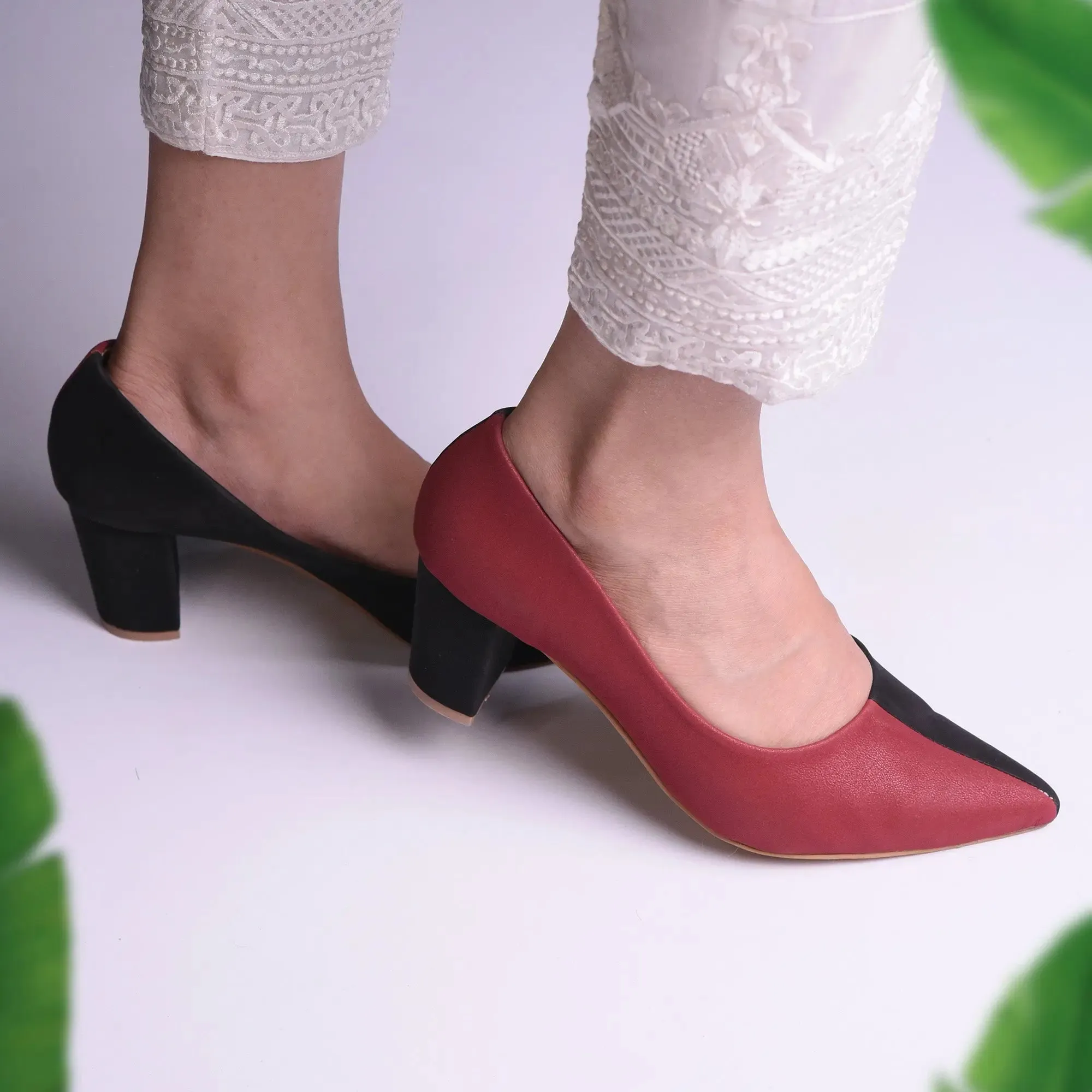 Two Hued Court Shoes Maroon and Black