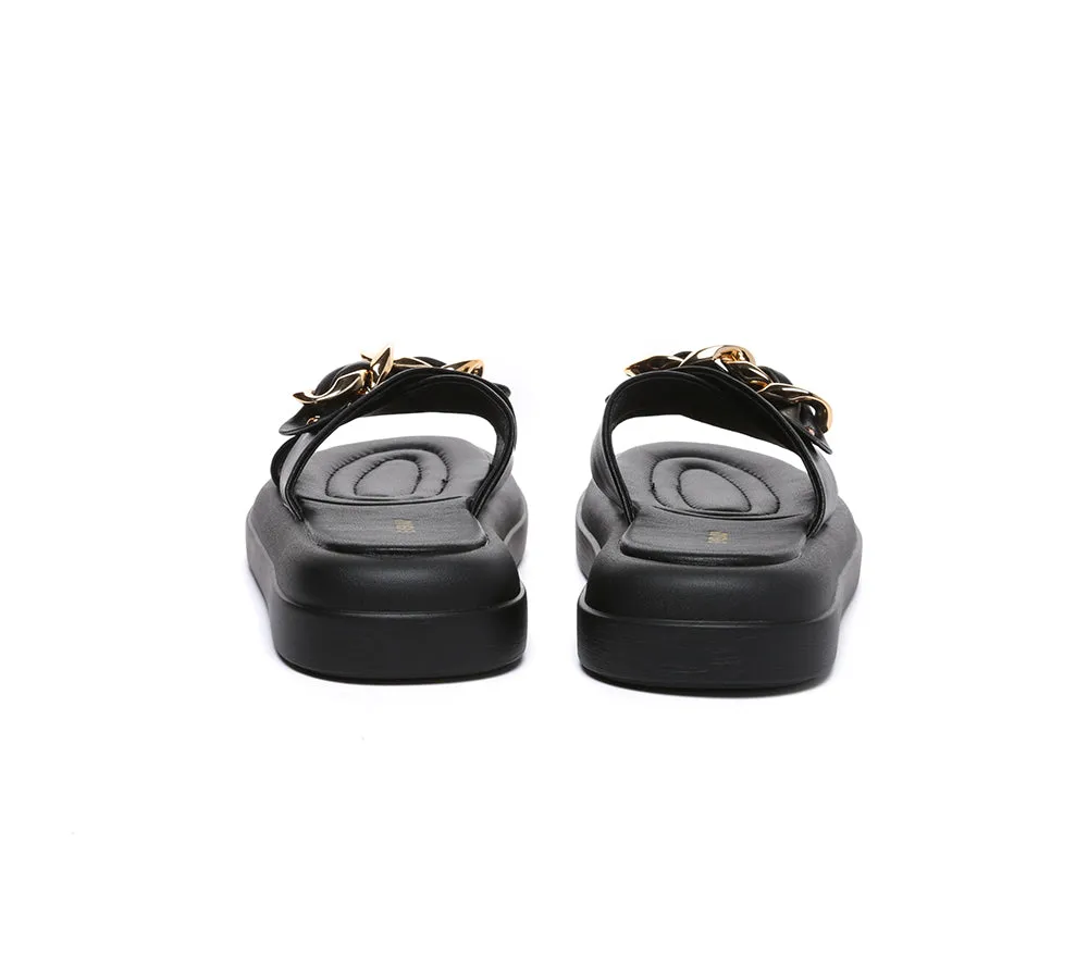 Women Slides Metal Decor Crossover Platform Chiffon