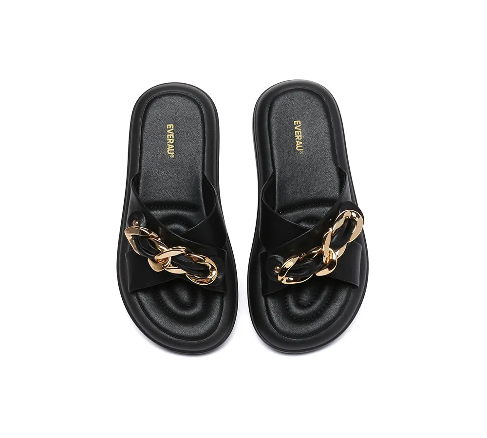 Women Slides Metal Decor Crossover Platform Chiffon