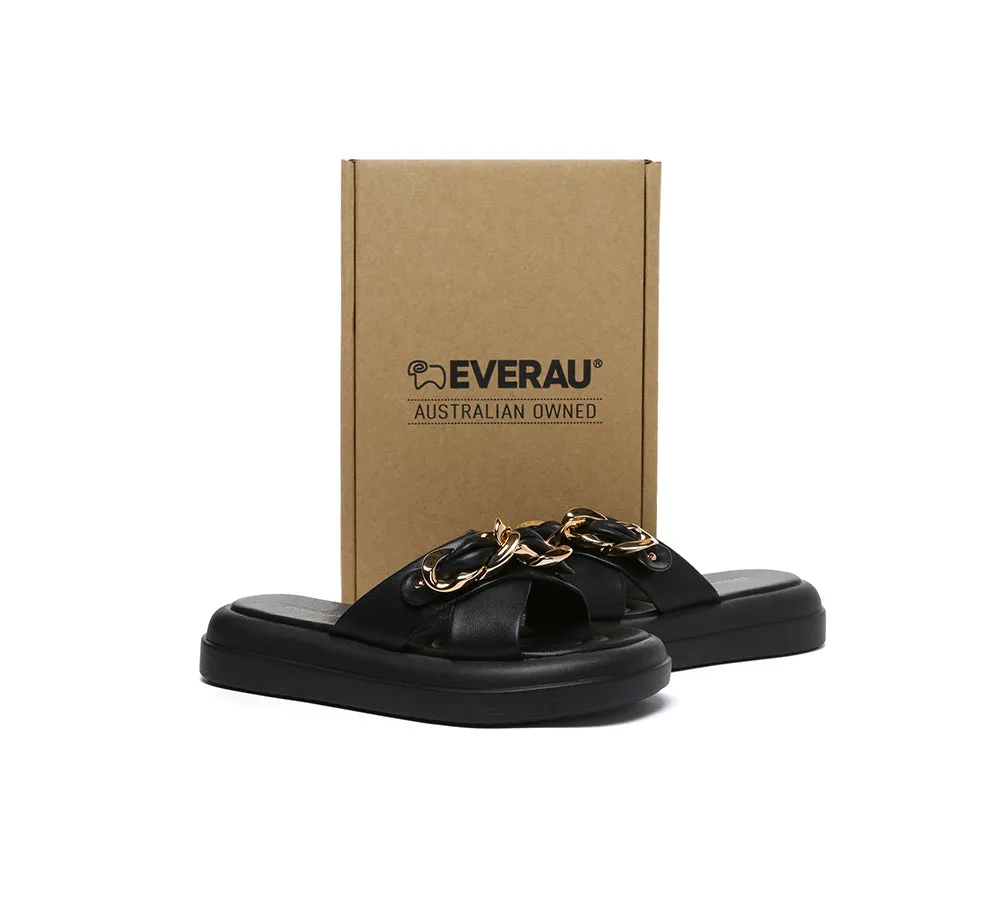 Women Slides Metal Decor Crossover Platform Chiffon