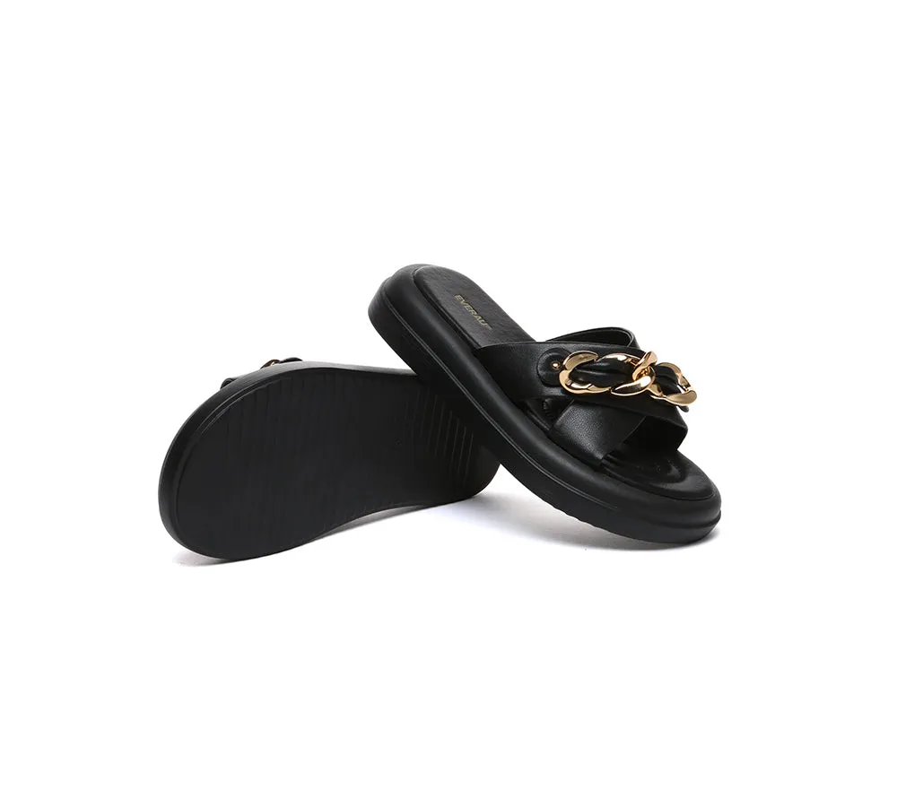 Women Slides Metal Decor Crossover Platform Chiffon