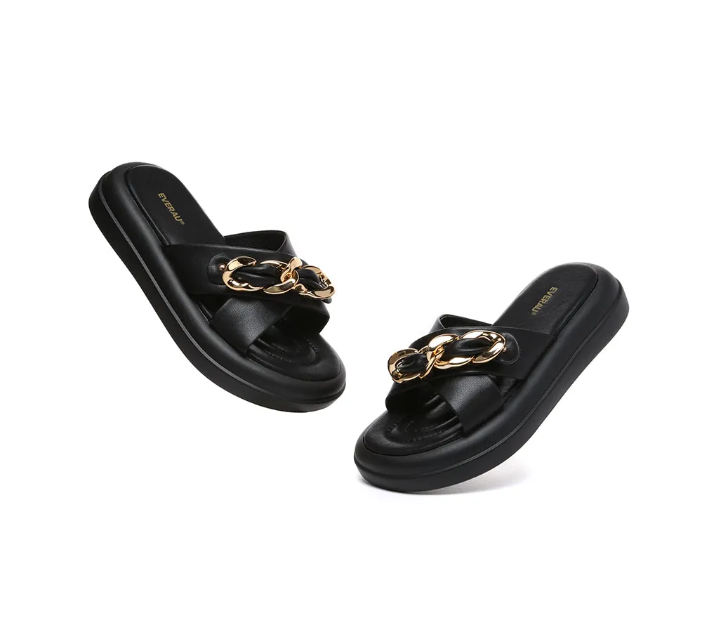 Women Slides Metal Decor Crossover Platform Chiffon